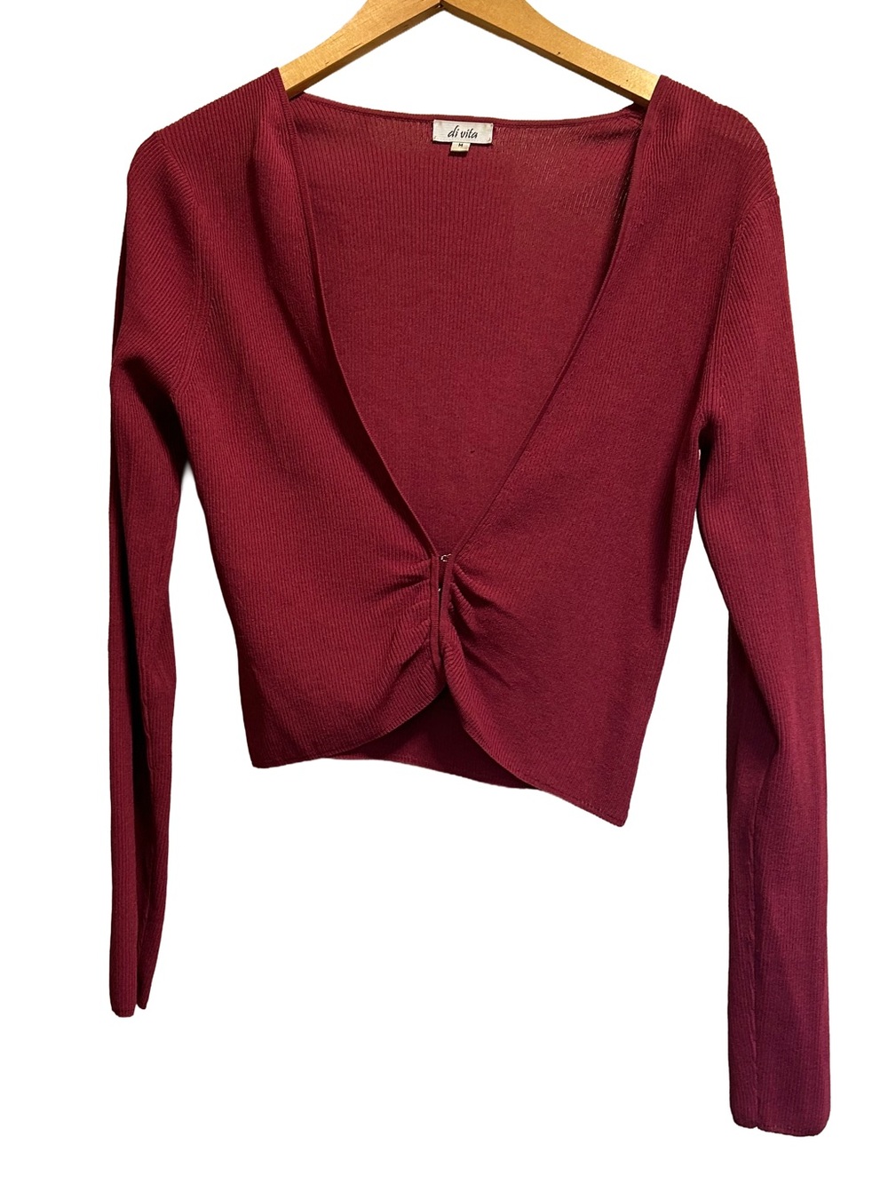 Vintage Y2K di vita Magenta Cinch Front Ribbed Knit Top Pink Barbiecore Blouse M